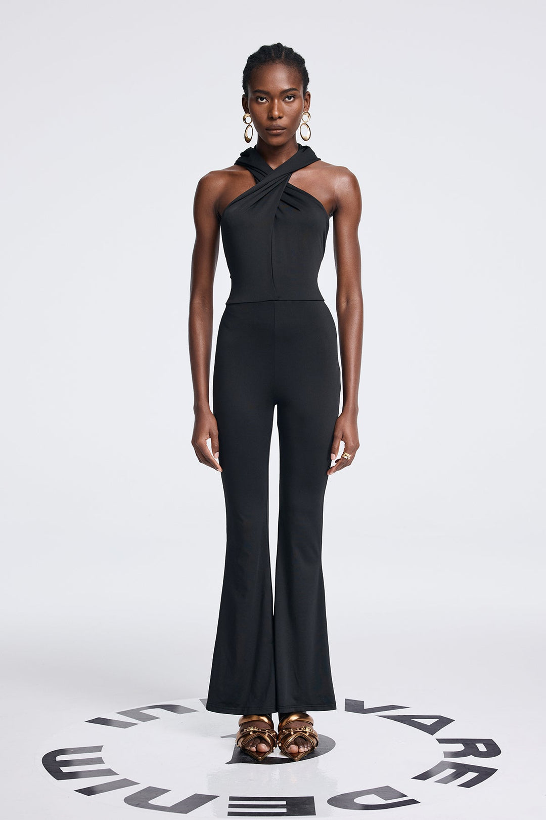 Anyas Cross Hooded Ruch Jumpsuit - Celestia Couture