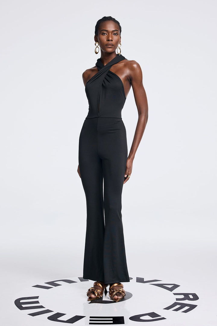 Anyas Cross Hooded Ruch Jumpsuit - Celestia Couture
