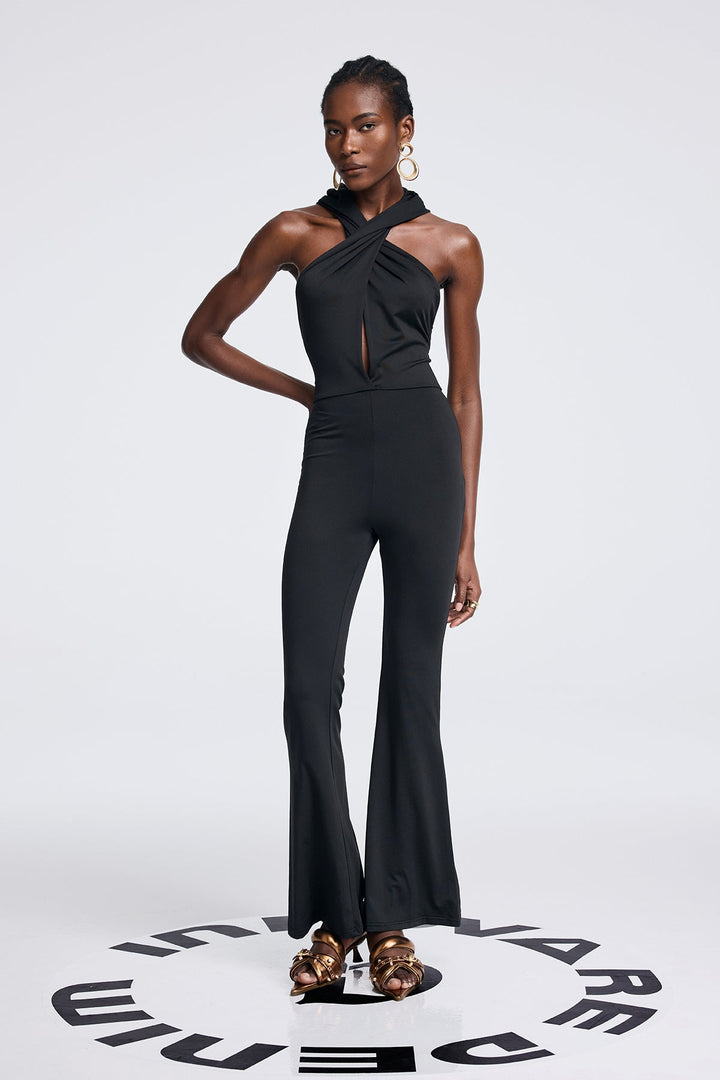 Anyas Cross Hooded Ruch Jumpsuit - Celestia Couture