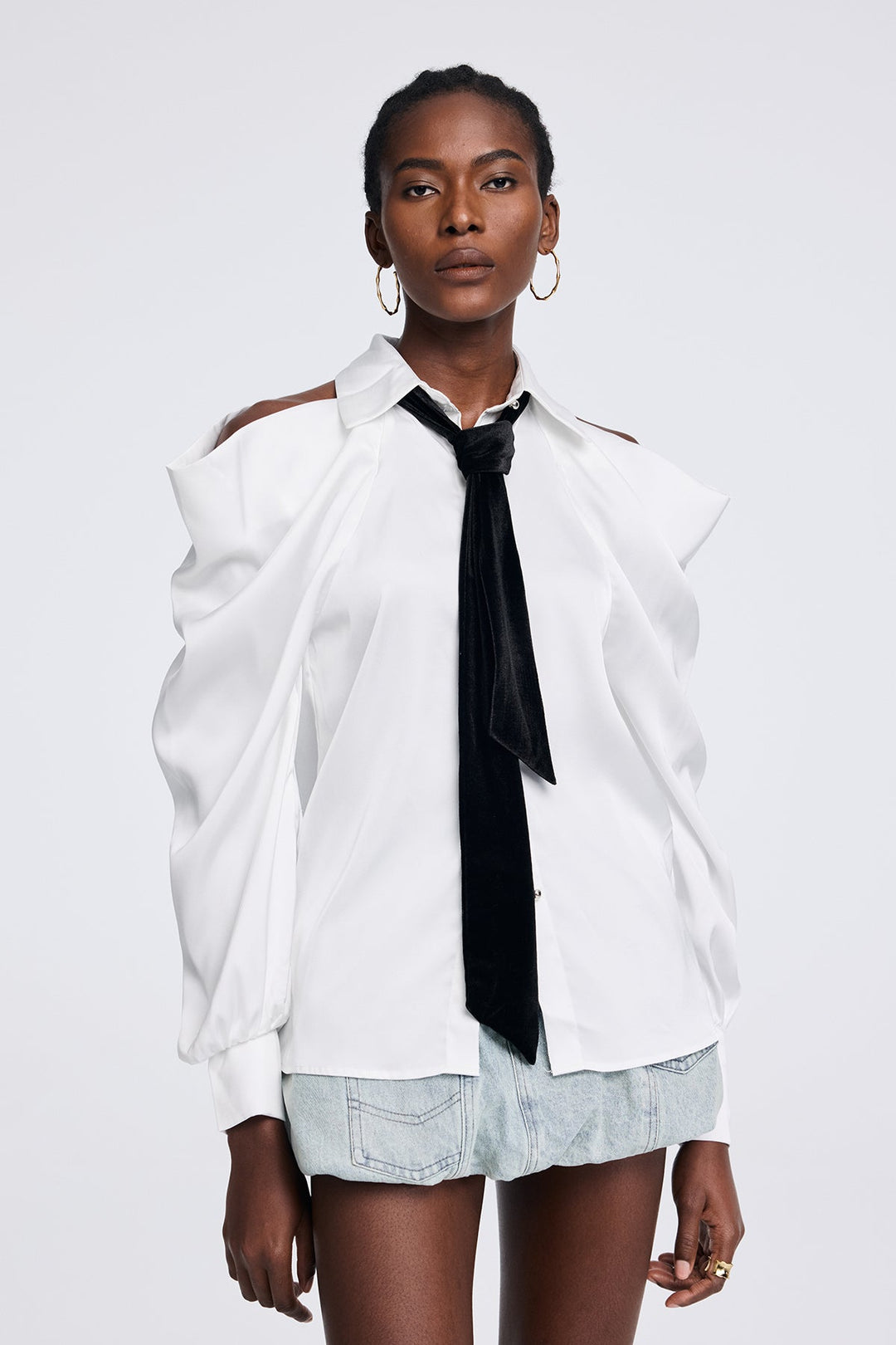 Apiatan Cutout Tie Shirt - Celestia Couture