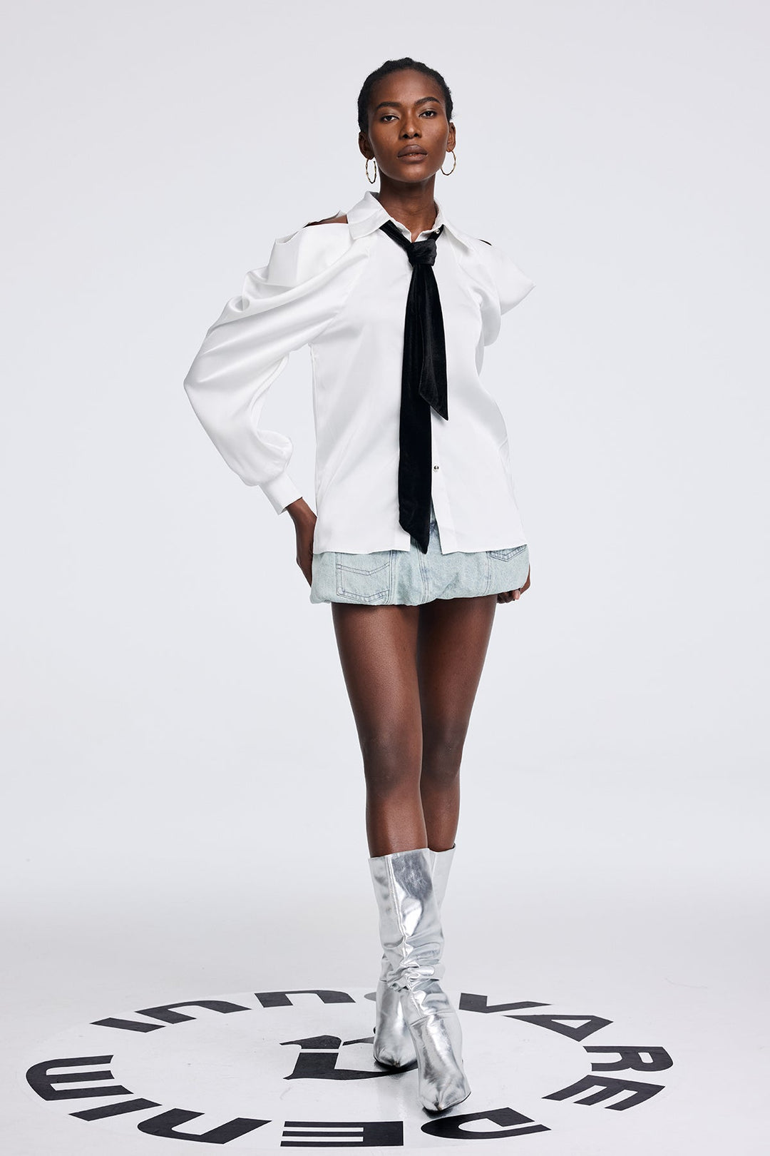 Apiatan Cutout Tie Shirt - Celestia Couture