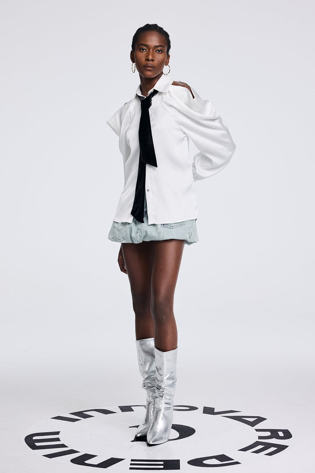 Apiatan Cutout Tie Shirt - Celestia Couture