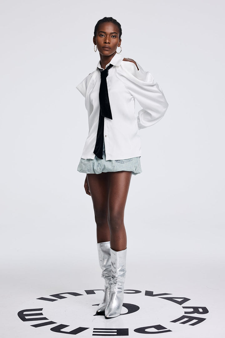 Apiatan Cutout Tie Shirt - Celestia Couture