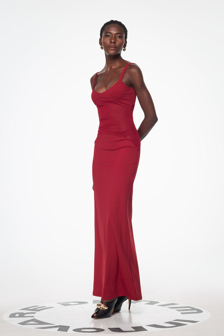 Aram Mesh Spaghetti Sleeveless Maxi Dress - Celestia Couture