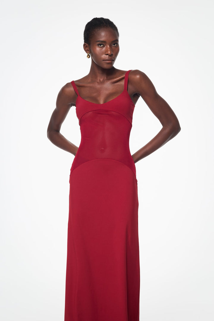 Aram Mesh Spaghetti Sleeveless Maxi Dress - Celestia Couture