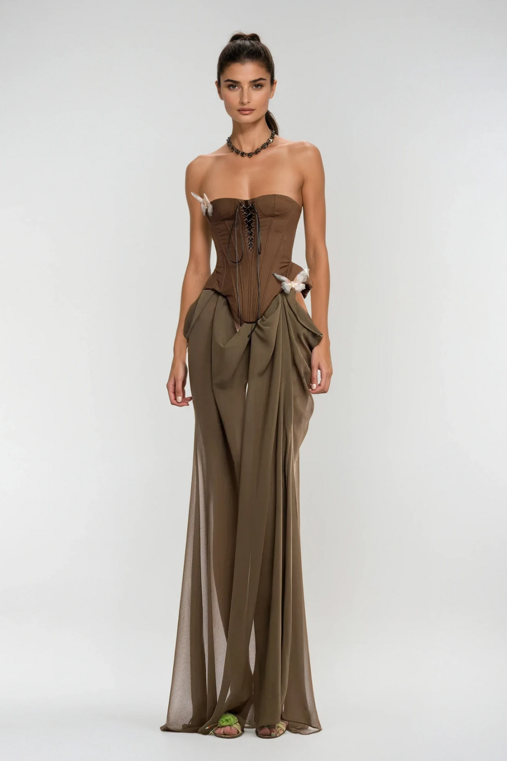 Ardelis Strapless Butterfly Lace Up Skirt Set - Celestia Couture