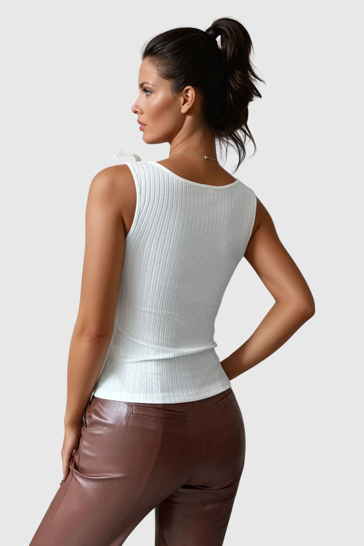 Arduin Flower Sleeveless Pearl Knit Top - Celestia Couture