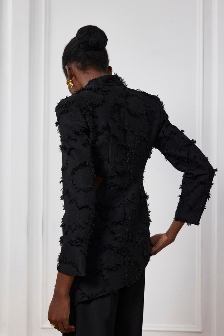 Aura Fringe Cutout Asymmetric Blazer - Celestia Couture