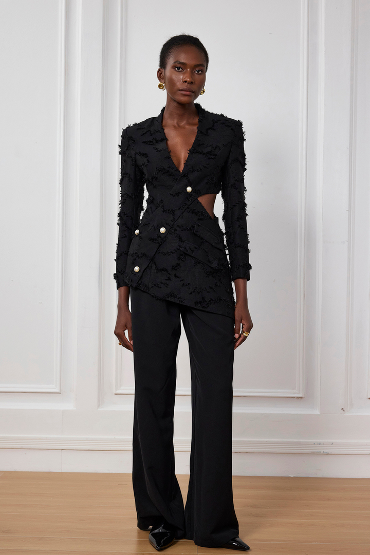 Aura Fringe Cutout Asymmetric Blazer - Celestia Couture