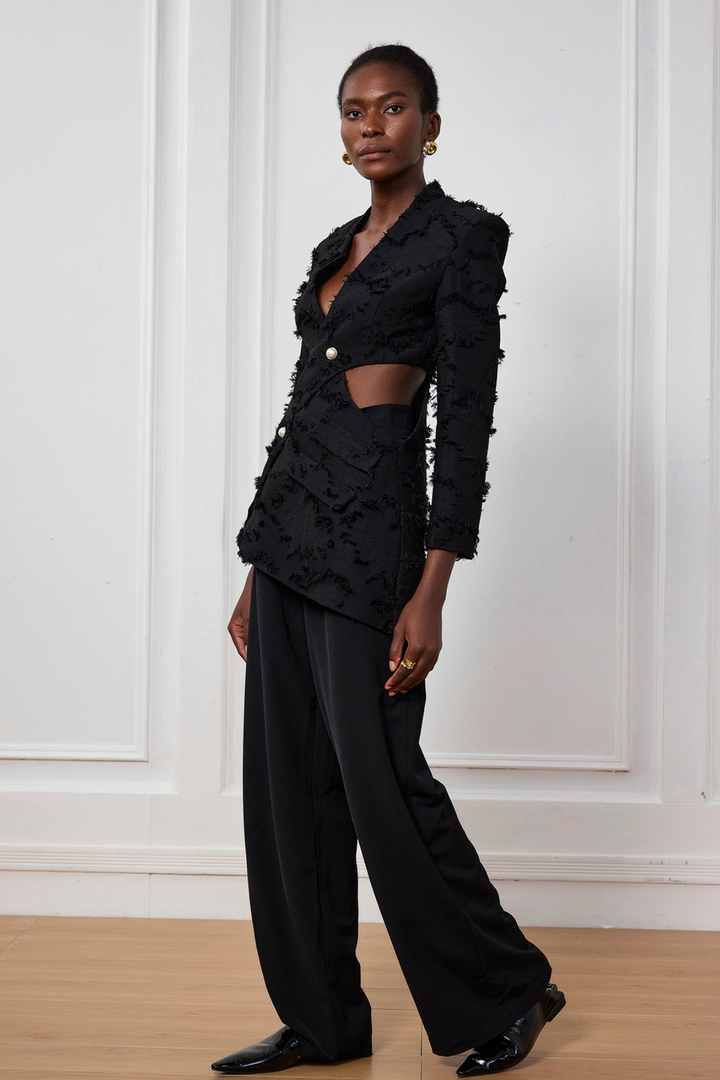 Aura Fringe Cutout Asymmetric Blazer - Celestia Couture