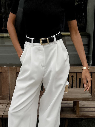 Solid Wide Leg Pants Without Belt - Celestial Couture