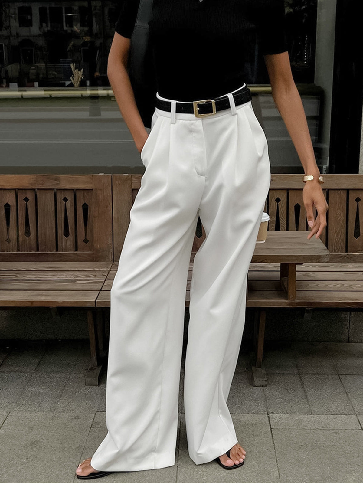 Solid Wide Leg Pants Without Belt - Celestial Couture