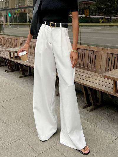 Solid Wide Leg Pants Without Belt - Celestial Couture