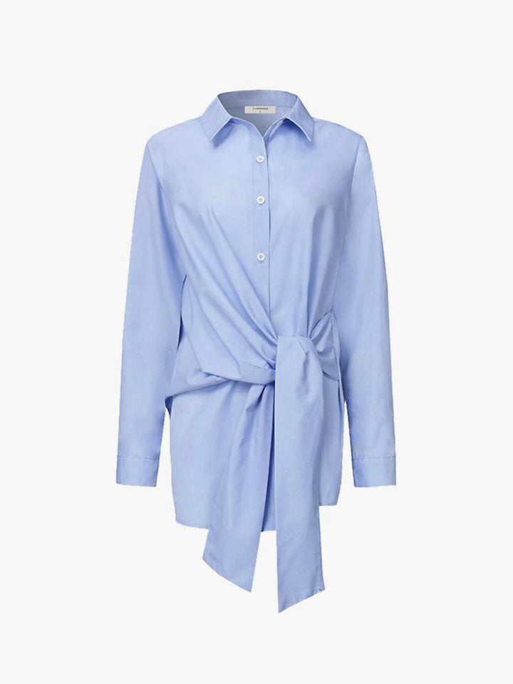 Semi-Sheer Button Down Tied Long Shirt