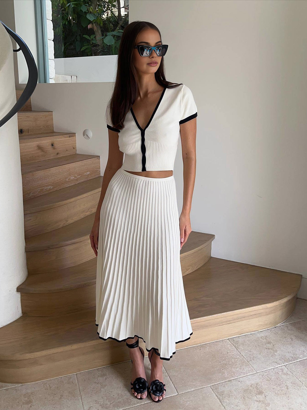 Heaven Minimalism Contrast Trim Sweater Skirt Set - Celestial Couture