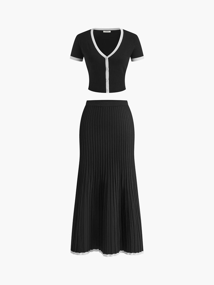 Heaven Minimalism Contrast Trim Sweater Skirt Set - Celestia Couture