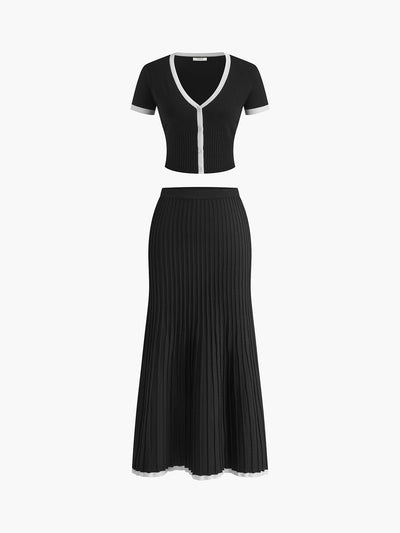 Heaven Minimalism Contrast Trim Sweater Skirt Set - Celestial Couture