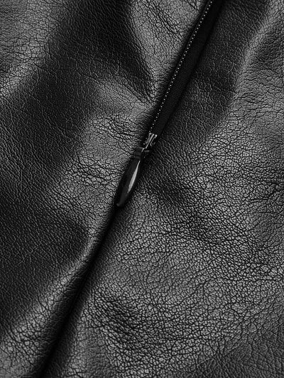 Asymmetric Patchwork Faux Leather Chiffon Pleated Maxi Skirt