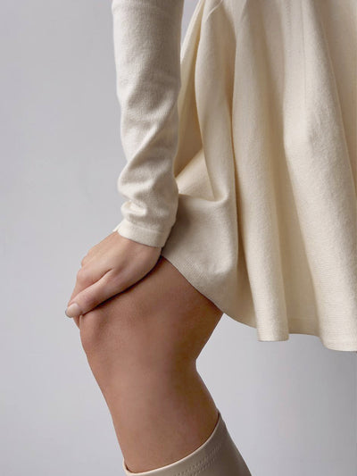 Plain Pleated Sweater Short Dress