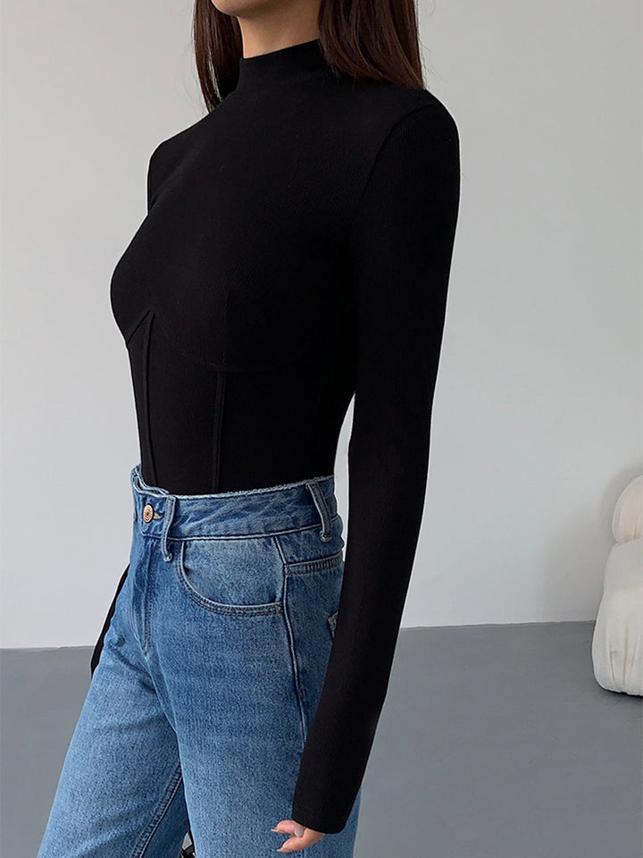 Mock Neck Piping Slim T-Shirt