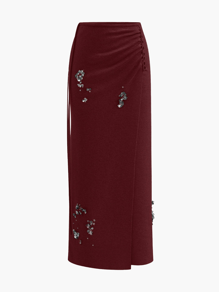 Wool-Blend Pleated Sequins Sweater Skirt