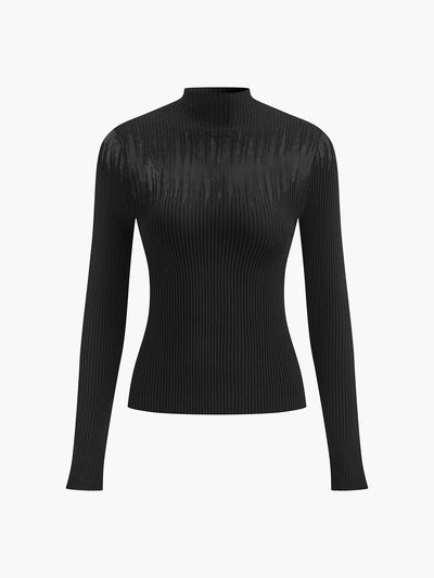 Mock Neck Sheer Panel Knit Top