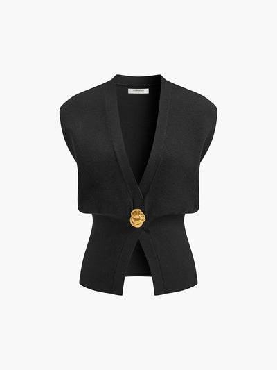 V-Neck Buttoned Detail Sweater Vest