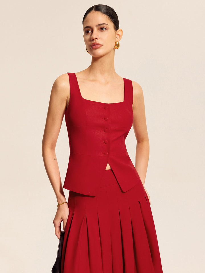 Cotton &amp; Linen Square Neck Vest Top