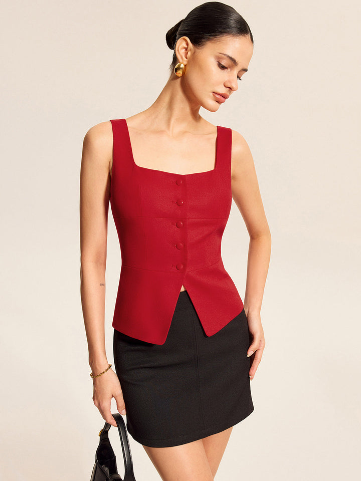 Cotton &amp; Linen Square Neck Vest Top