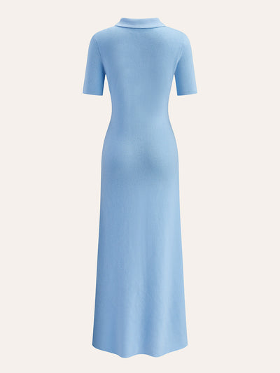 Metal Button Collar Midi Dress