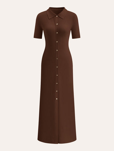 Metal Button Collar Midi Dress