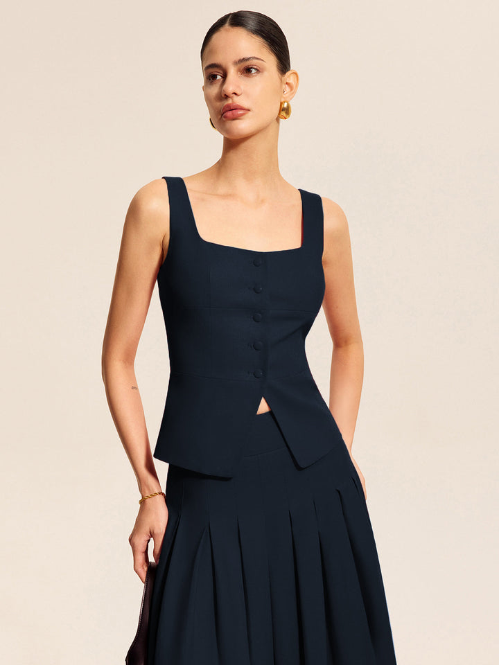 Cotton &amp; Linen Square Neck Vest Top