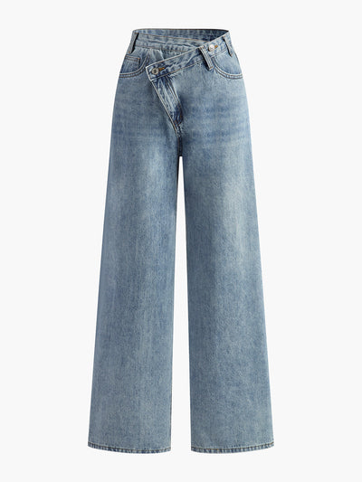 Asymmetric Waist Wide-Leg Jeans