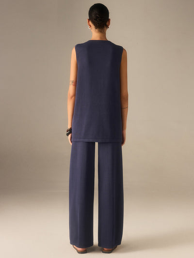 Golden Button Knit Vest Pants Set