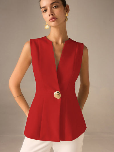 Single Button V-Neck Vest