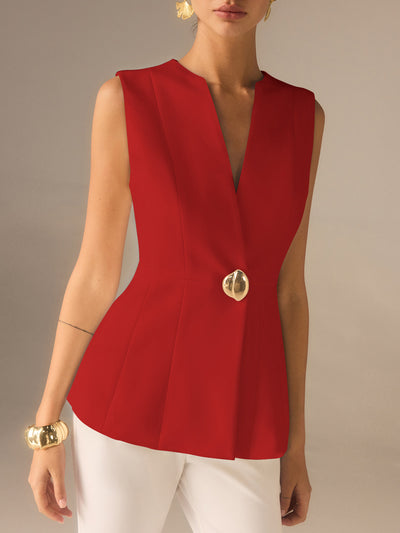 Single Button V-Neck Vest