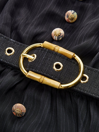 Semi-Sheer Chiffon Floral Print Belted Dress