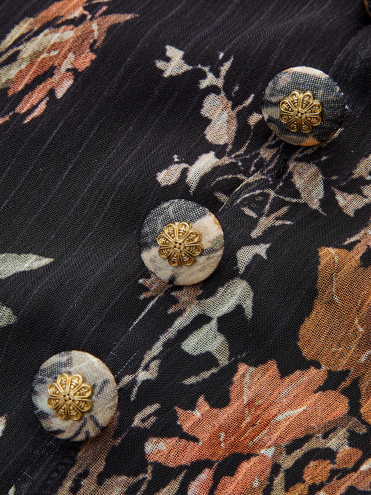 Semi-Sheer Chiffon Floral Print Belted Dress