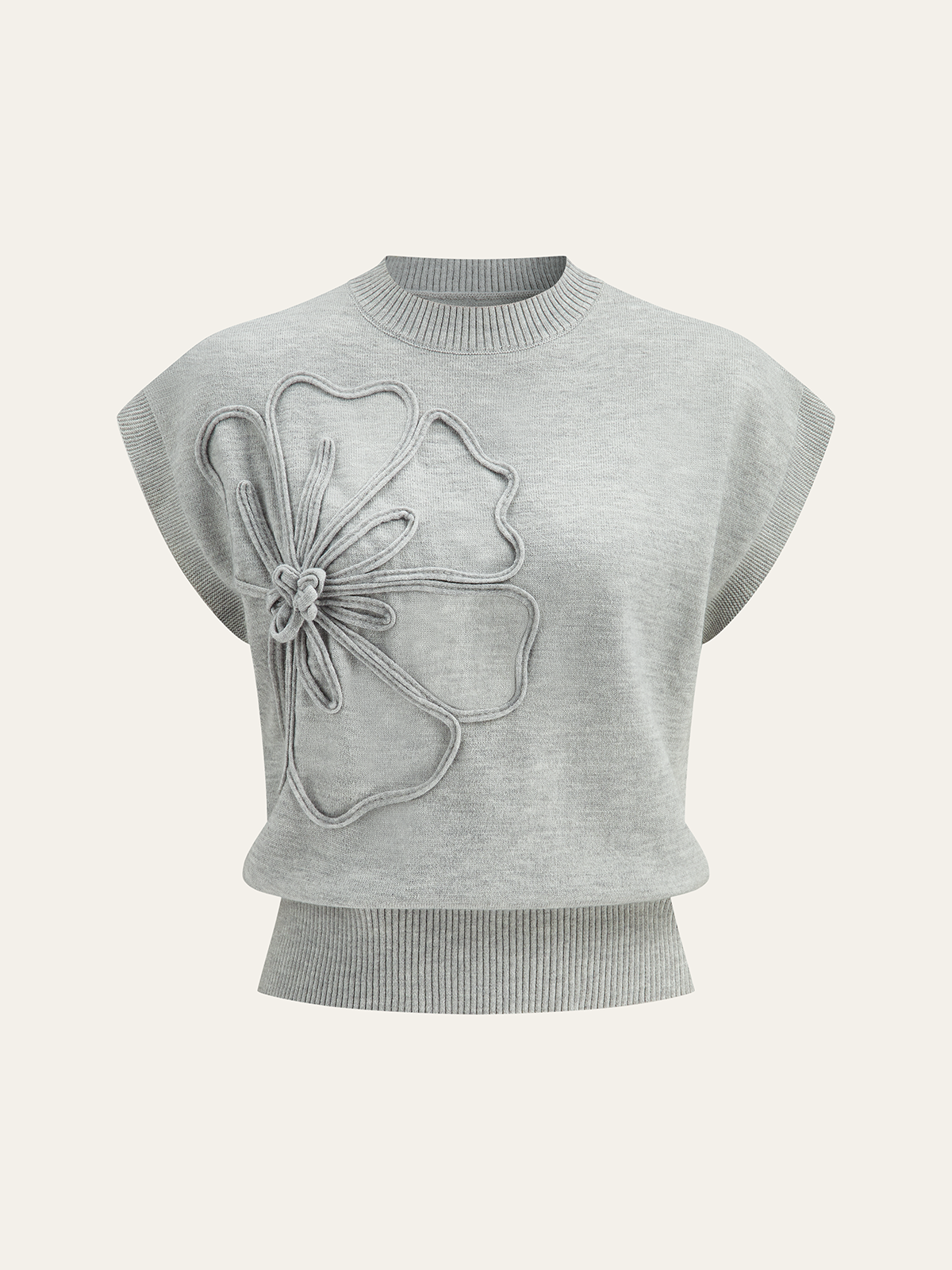 Flower Applique Cap Sleeve Knit Top