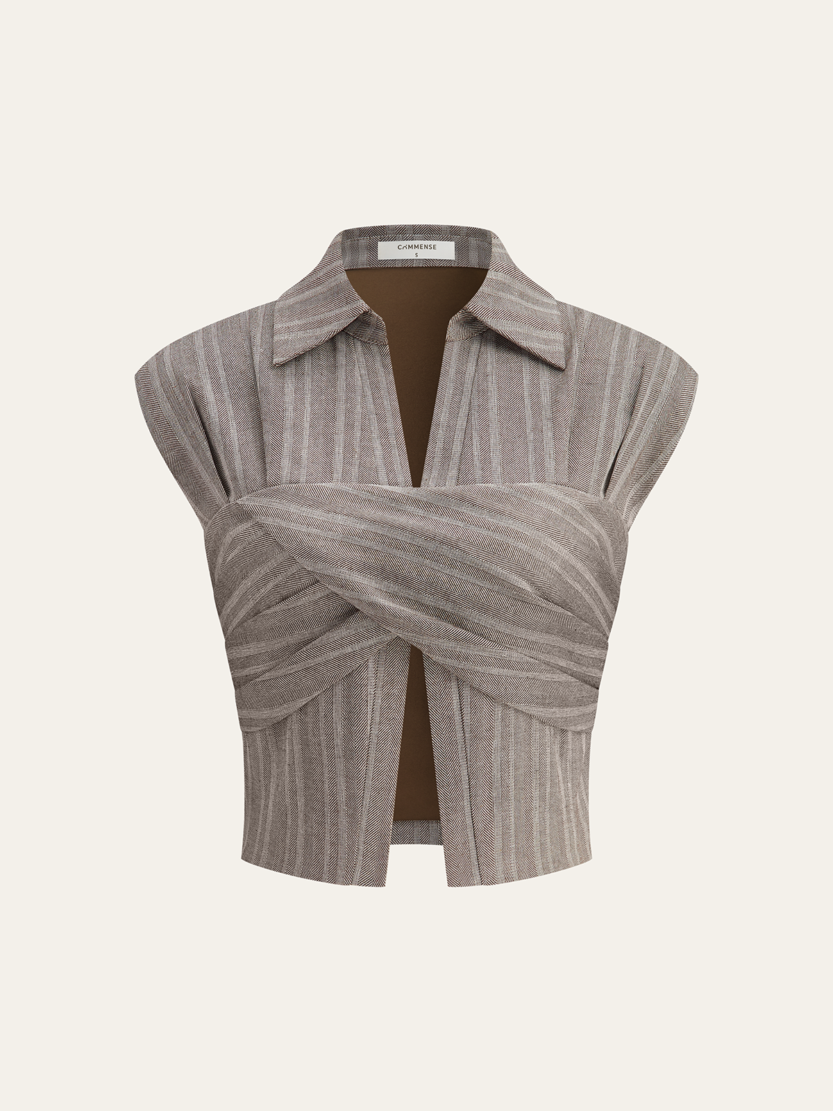 Linen Blend Cropped Blouse with Cross Wrap Detail