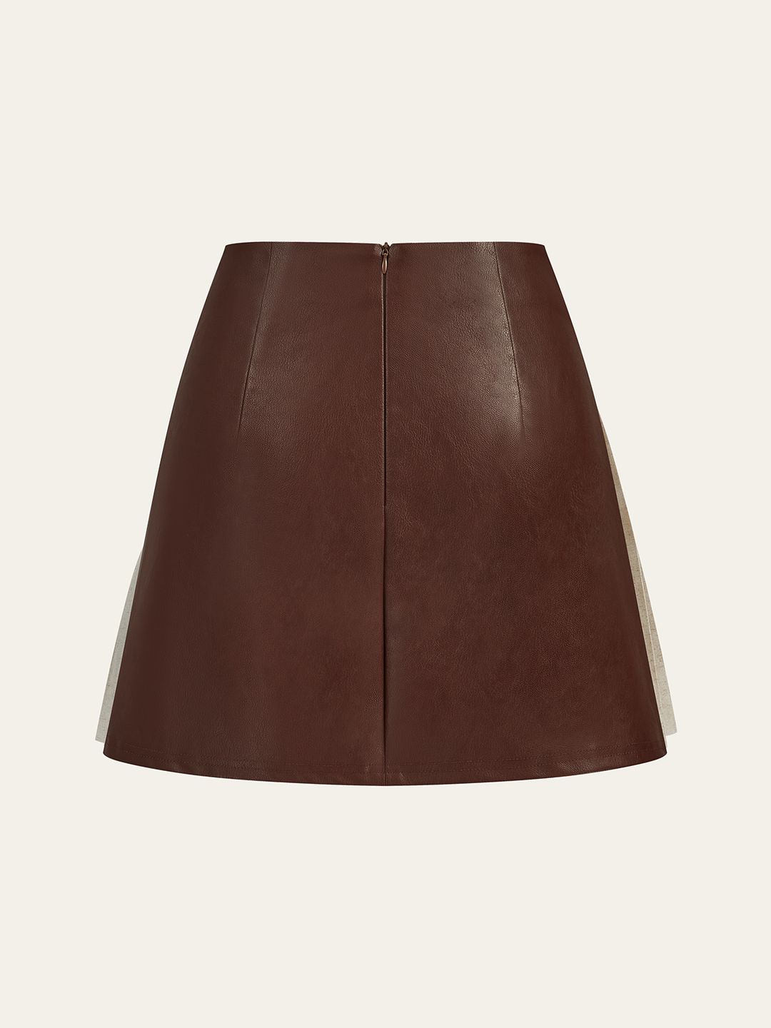 PU Panel Cotton &amp; Linen Pleated Mini Skirt