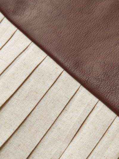 PU Panel Cotton & Linen Pleated Mini Skirt