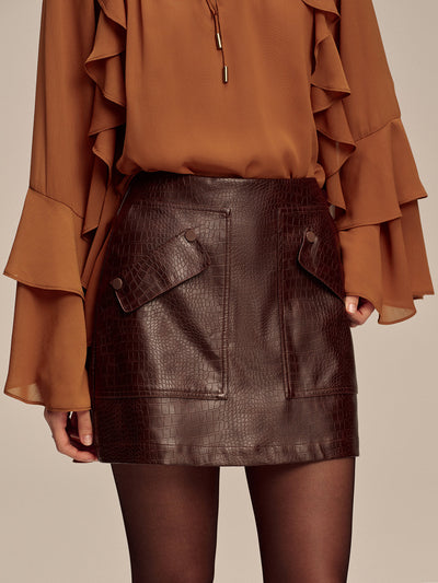 Faux Leather Crocodile-Embossed Mini Skirt