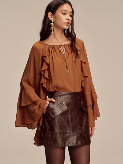 Faux Leather Crocodile-Embossed Mini Skirt