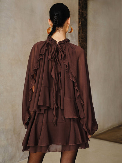 Tiered Ruffle Chiffon Mini Dress Set with Liner