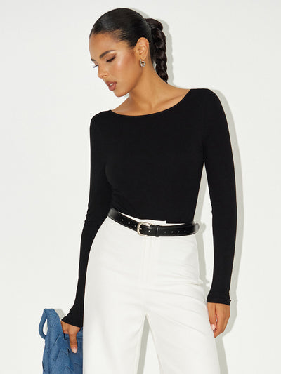 Bra-Free Long Sleeve Backless Bodysuit