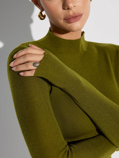 Mock Neck Wool-Blend Knit Top