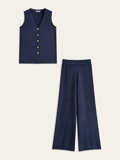 Golden Button Knit Vest Pants Set