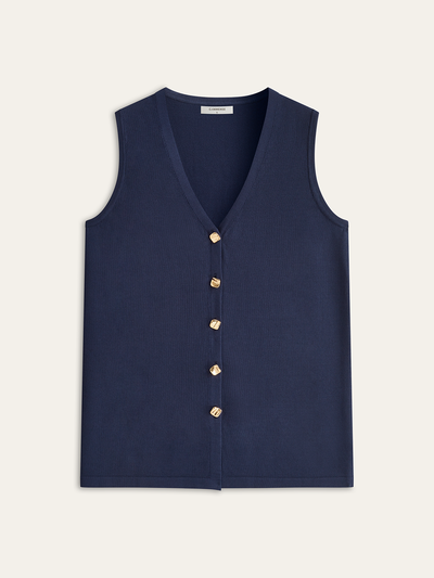 Golden Button Knit Vest Pants Set