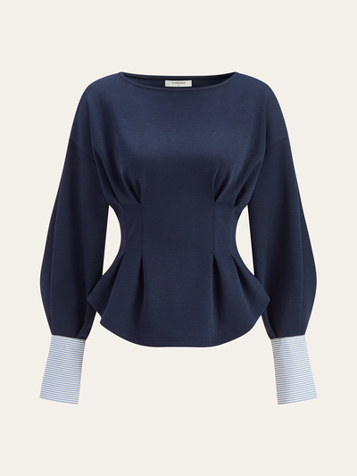 Round Neck Balloon Sleeve Peplum Sweatshirt